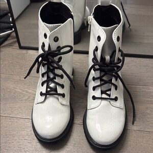 White Lace-Up Ankle Boots
